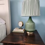 Green and White Cotton Offset Stripe Drum Table Lamp Shade