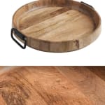 Round Light Mango Wood And Black Metal Modern Serving Tray - World Market