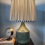Green and White Cotton Offset Stripe Drum Table Lamp Shade