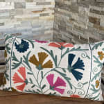 Multicolor Scrolling Flowers Embroidered Lumbar Pillow