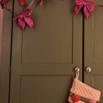 Pink Knit Swans and Hearts Christmas Stocking
