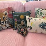 Ivory Leopard Floral Embroidered Indoor Outdoor Throw Pillow