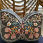 Navy Multicolor Embroidered Butterfly Shaped Pillow