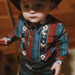 Baby Boy's Long Sleeve Checotah Western Snap Bodysuit in Turquoise Crimson