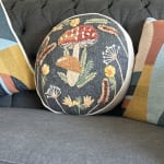 Round Charcoal Embroidered Mushroom Throw Pillow - World Market