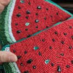 Red and Green Straw Watermelon Beaded Crossbody Bag