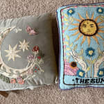 Blue Tarot Sun Embroidered Indoor Outdoor Throw Pillow