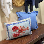 Blue and Red Lobster Embroidered Indoor Outdoor Lumbar Pillow