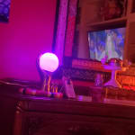Brass and Milk Glass Globe Mystic Hand Shaped LED Table Lamp