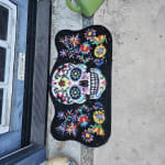 White Multicolor Floral Sugar Skull Coir Doormat - World Market