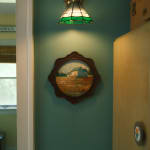 Round Vintage Landscape Tufted Textile Framed Wall Art