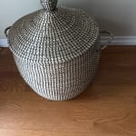 Adira Oversized Black and Natural Seagrass Basket with Lid