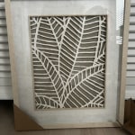 Ivory and Olive Green Rice Paper Leaves Shadow Box Wall Art