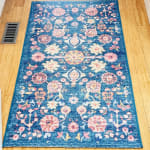 Arista Pink and Teal Floral Medallion Washable Area Rug