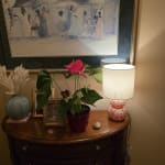 Pink Blown Glass Hand Painted Floral Accent Lamp