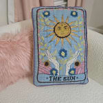 Blue Tarot Sun Embroidered Indoor Outdoor Throw Pillow
