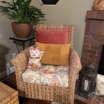 Ivory and Red Embroidered Lucky Cat Shaped Throw Pillow - World Market