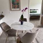 Leilani White Marble Top and Gold Tulip Dining Table