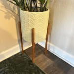 White Leaf Planter With Pinewood Stand