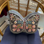 Navy Multicolor Embroidered Butterfly Shaped Pillow