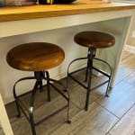 Round Wood and Metal Adjustable Swivel Stool