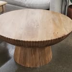 Anish Round Natural Wood Ribbed Pedestal Coffee Table