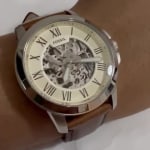 Grant Automatic Dark Brown Leather Watch ME3099 Fossil